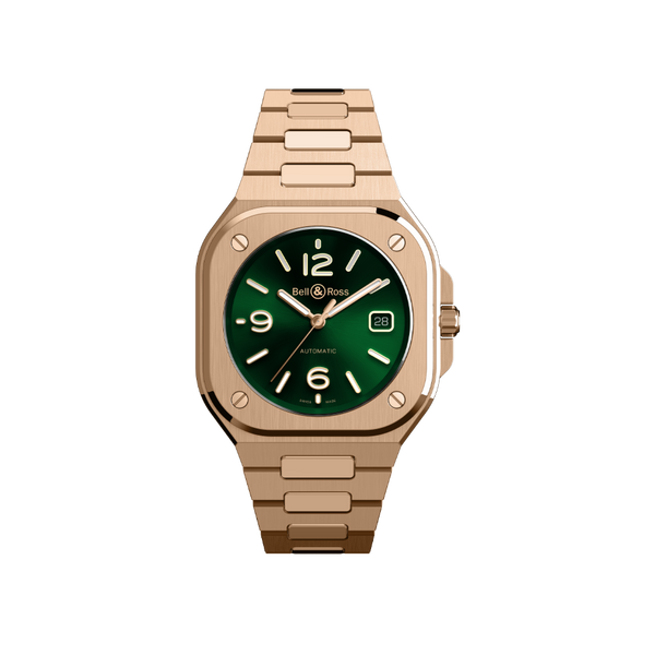 Bell & Ross BR 05 Green & Gold Watch on Bracelet Hardy Brothers Jewellers