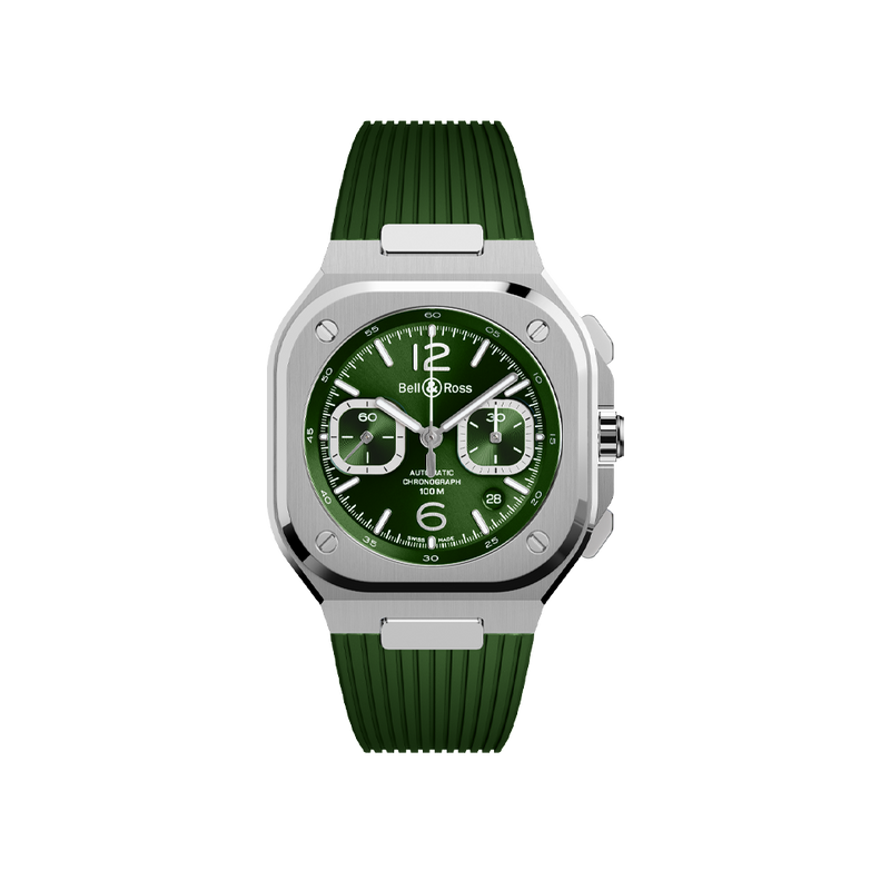 Bell & Ross BR 05 Chrono Green Steel Rubber Strap 42.00mm Hardy Brothers Jewellers