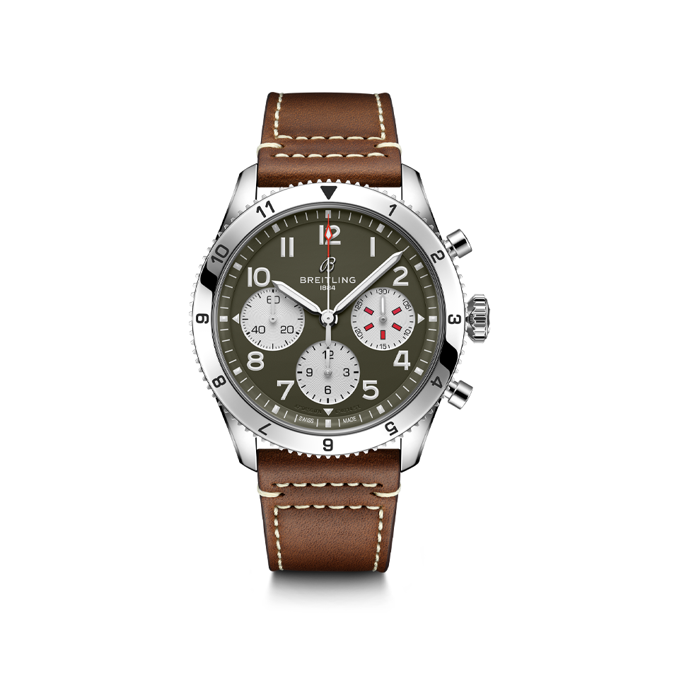Breitling Classic AVI Chronograph 42 Curtiss Warhawk Leather Strap Watch A233802A1L1X1 Hardy Brothers Jewellers
