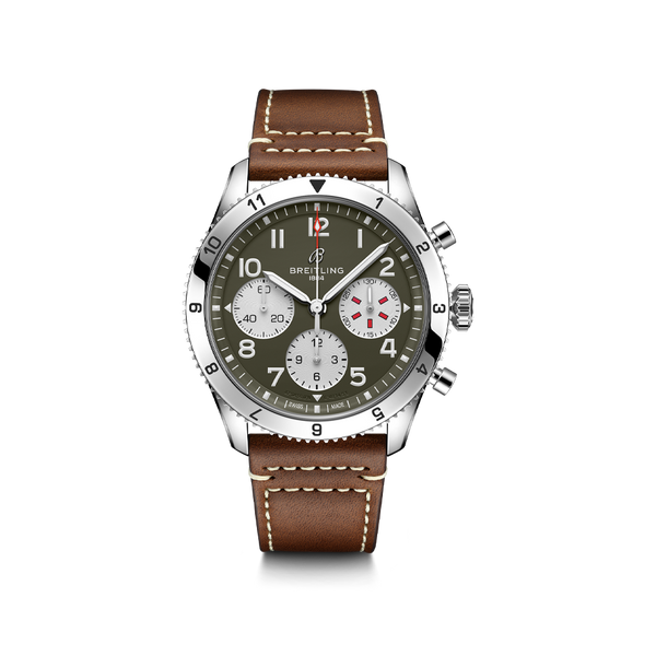 Breitling Classic AVI Chronograph 42 Curtiss Warhawk Leather Strap Watch A233802A1L1X1 Hardy Brothers Jewellers