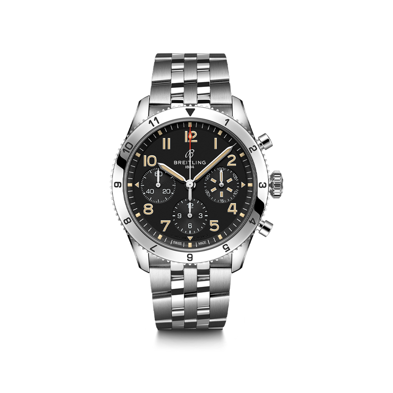 Breitling Classic AVI Chronograph 42 P-51 Mustang Steel Bracelet Watch A233803A1B1A1 Hardy Brothers Jewellers