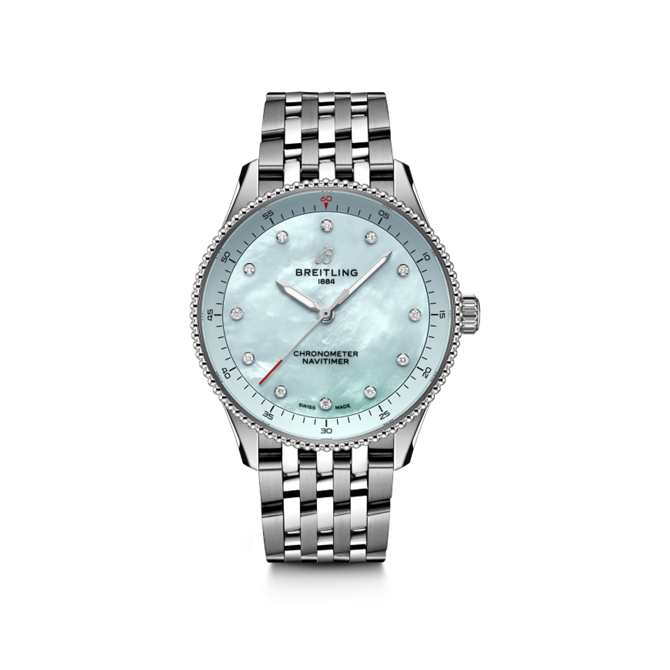 Breitling Navitimer Automatic 32 Blue Mother Of Pearl Dial with Diamonds Stainless Steel A77320171C1A1 Hardy Brothers Jewellers