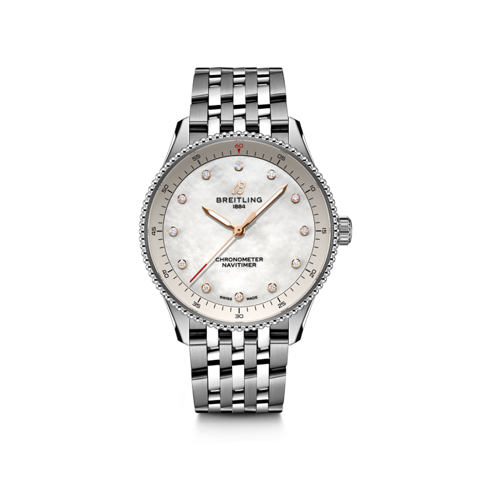 Breitling Navitimer Automatic 32 Mother Of Pearl Dial with Diamonds Stainless Steel A77320E61A1A1 Hardy Brothers Jewellers