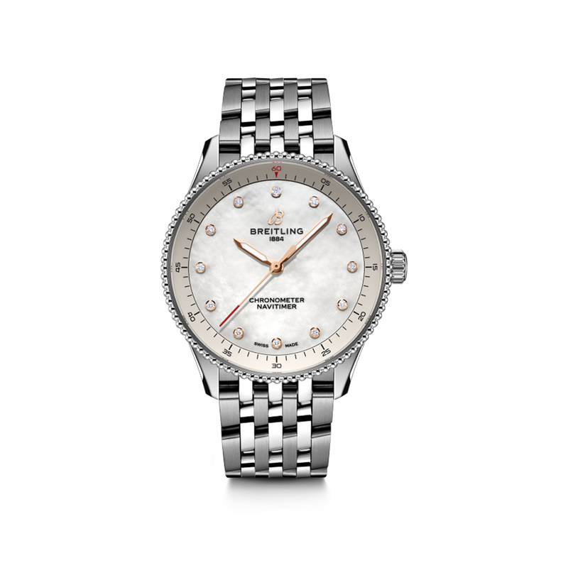 Breitling Navitimer Automatic 32 Mother Of Pearl Dial with Diamonds Stainless Steel A77320E61A1A1 Hardy Brothers Jewellers