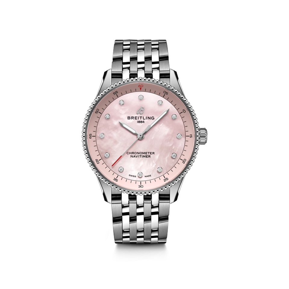Breitling Navitimer Automatic 32 Pink Mother Of Pearl Dial Stainless Steel A77320D91K1A1 Hardy Brothers Jewellers