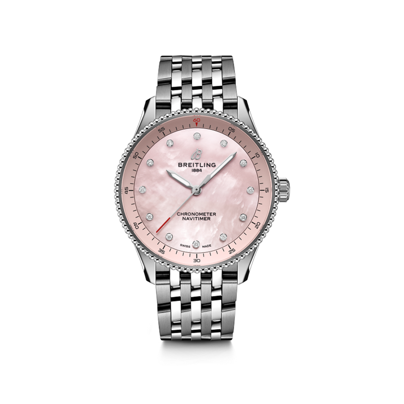 Breitling Navitimer Automatic 32 Pink Mother Of Pearl Dial Stainless Steel A77320D91K1A1 Hardy Brothers Jewellers