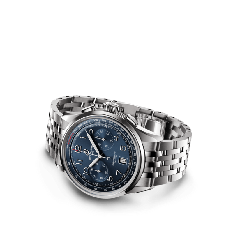 Watch Breitling Premier B01 Chronograph 42 Blue Dial Stainless Steel Bracelet Hardy Brothers Jewellers