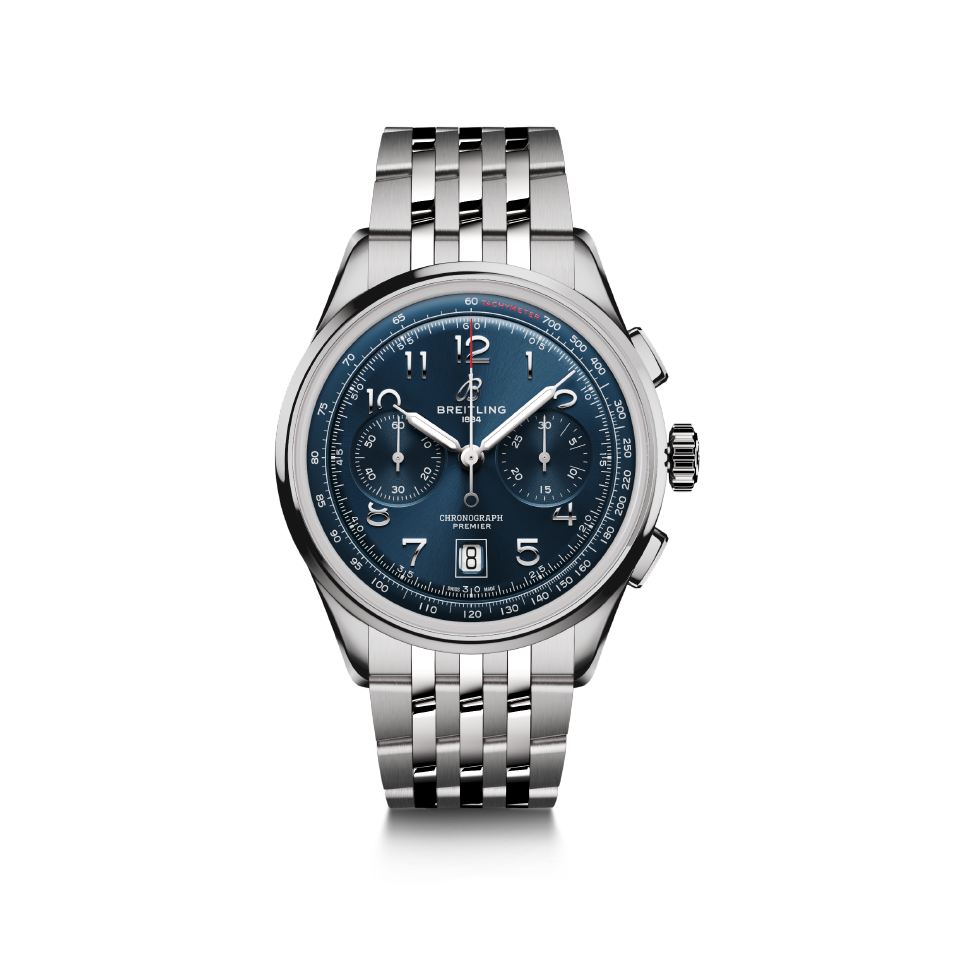 Watch Breitling Premier B01 Chronograph 42 Blue Dial Stainless Steel Bracelet Hardy Brothers Jewellers