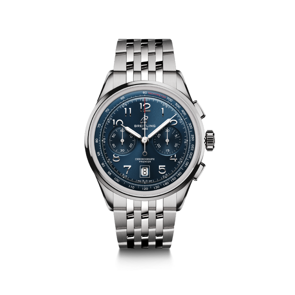 Watch Breitling Premier B01 Chronograph 42 Blue Dial Stainless Steel Bracelet Hardy Brothers Jewellers