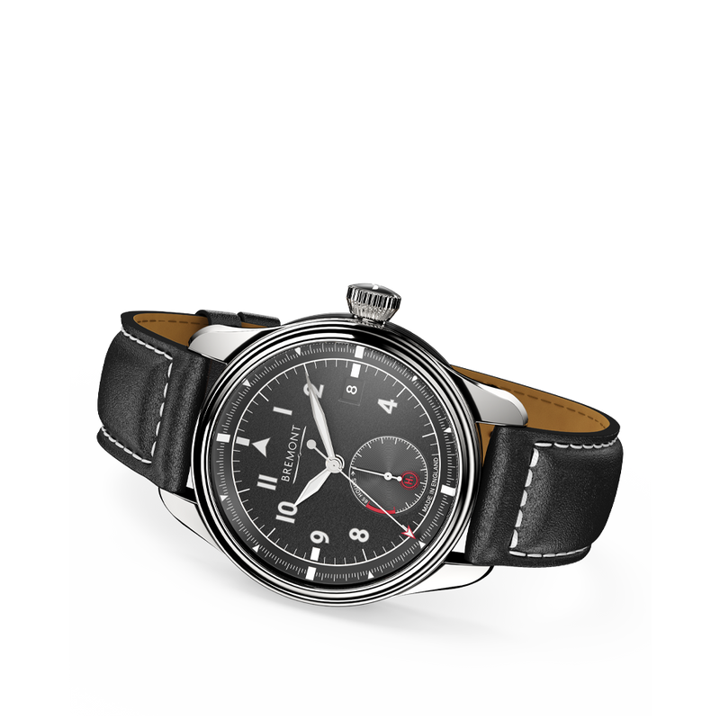 Bremont Fury Stainless Steel Automatic Watch with Black Dial and Black Leather Strap Hardy Brothers Jewellers