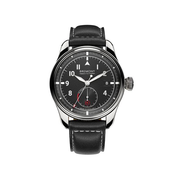 Bremont Fury Stainless Steel Automatic Watch with Black Dial and Black Leather Strap Hardy Brothers Jewellers