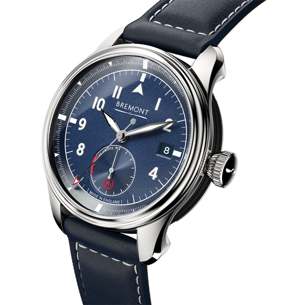 Bremont Fury Stainless Steel Automatic Watch with Blue Dial and Blue Leather Strap Hardy Brothers Jewellers