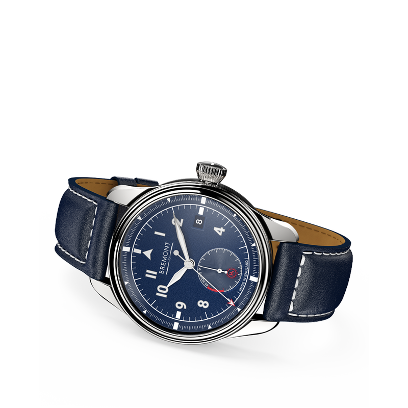 Bremont Fury Stainless Steel Automatic Watch with Blue Dial and Blue Leather Strap Hardy Brothers Jewellers