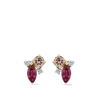 Fancy Cut Champagne and White Diamond and Rhodalite Garnet Stud Earrings made in 18ct Yellow Gold Hardy Brothers Jewellers