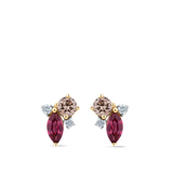 Fancy Cut Champagne and White Diamond and Rhodalite Garnet Stud Earrings made in 18ct Yellow Gold Hardy Brothers Jewellers