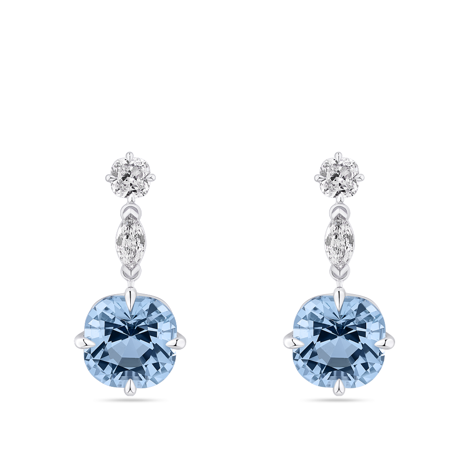 Cushion Cut Aquamarine and Diamond Drop Earrings made in 18ct White Gold Hardy Brothers Jewellers
