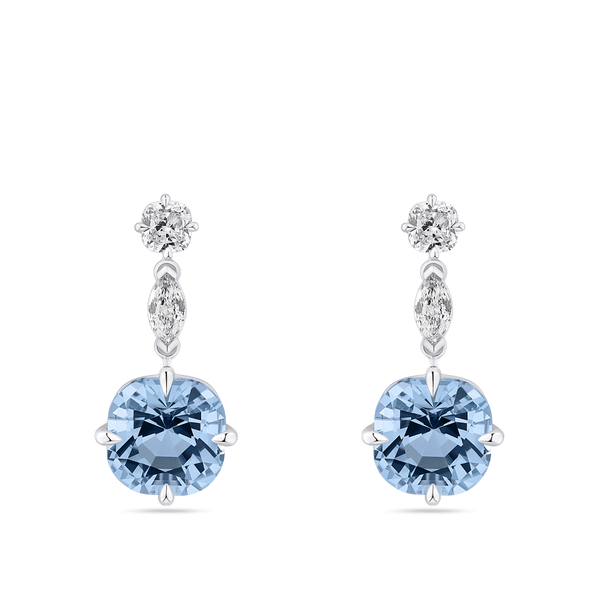 Cushion Cut Aquamarine and Diamond Drop Earrings made in 18ct White Gold Hardy Brothers Jewellers