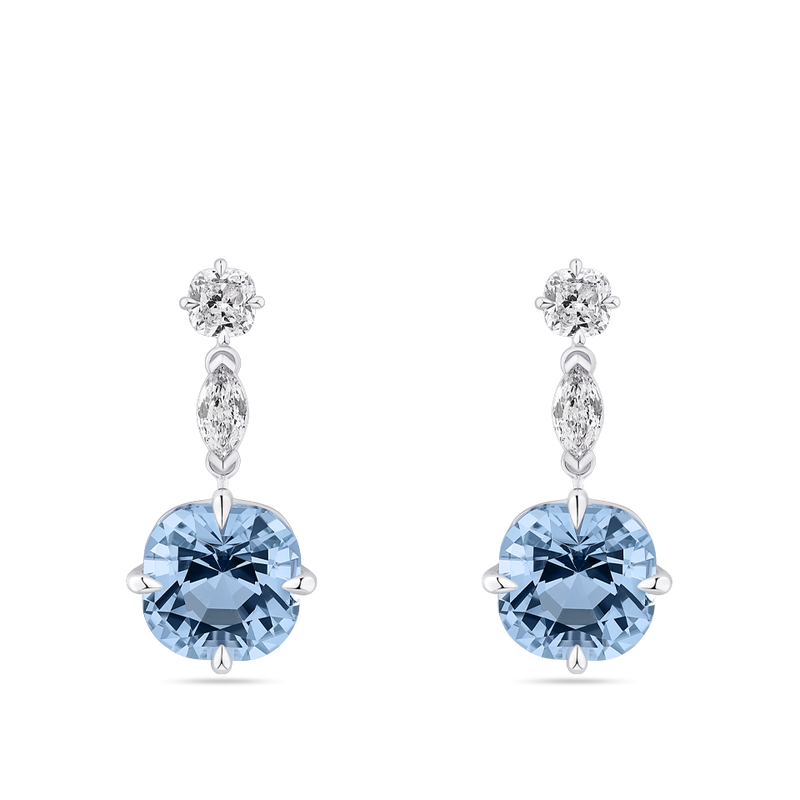 Cushion Cut Aquamarine and Diamond Drop Earrings in 18ct White Gold Hardy Brothers Jewellers