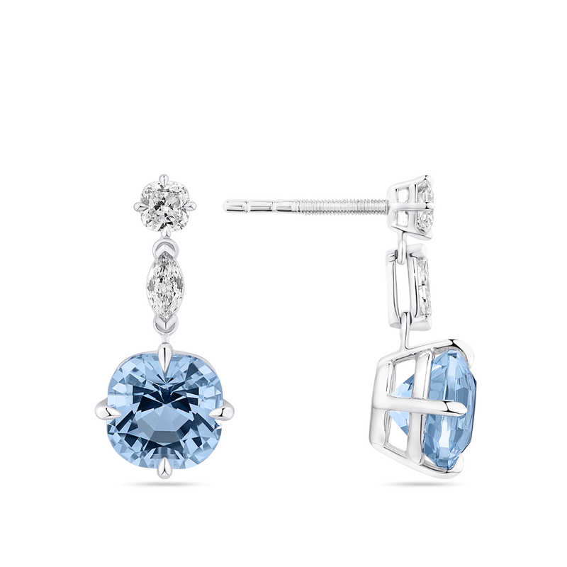 Cushion Cut Aquamarine and Diamond Drop Earrings made in 18ct White Gold Hardy Brothers Jewellers