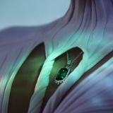Halo Cushion Cut Green Tourmaline and Diamond Pendant made in 18ct White Gold Hardy Brothers Jewellers