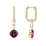 Cushion Cut Rhodalite Garnet and Diamond Drop Earrings made in 18ct Yellow Gold Hardy Brothers Jewellers