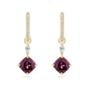 Cushion Cut Rhodalite Garnet and Diamond Drop Earrings made in 18ct Yellow Gold Hardy Brothers Jewellers