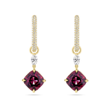 Cushion Cut Rhodalite Garnet and Diamond Drop Earrings made in 18ct Yellow Gold Hardy Brothers Jewellers