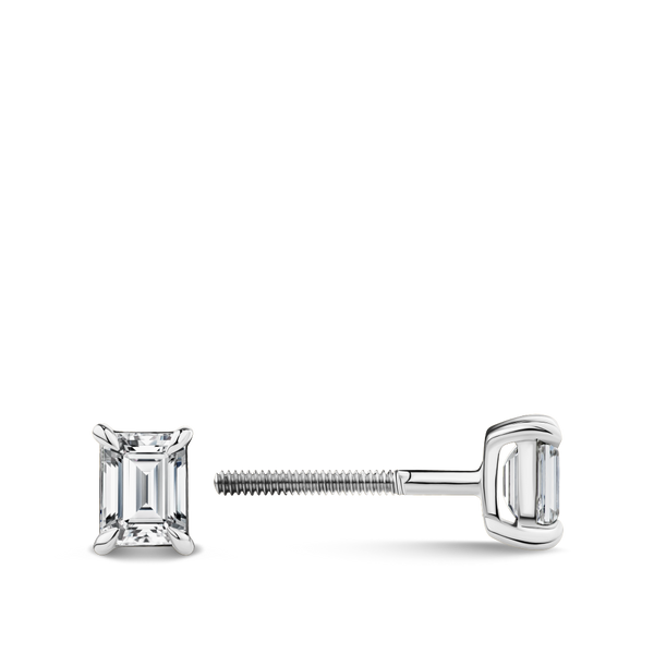 0.50ct Emerald Cut Diamond Stud Earrings in 18ct White Gold Hardy Brothers Jewellers