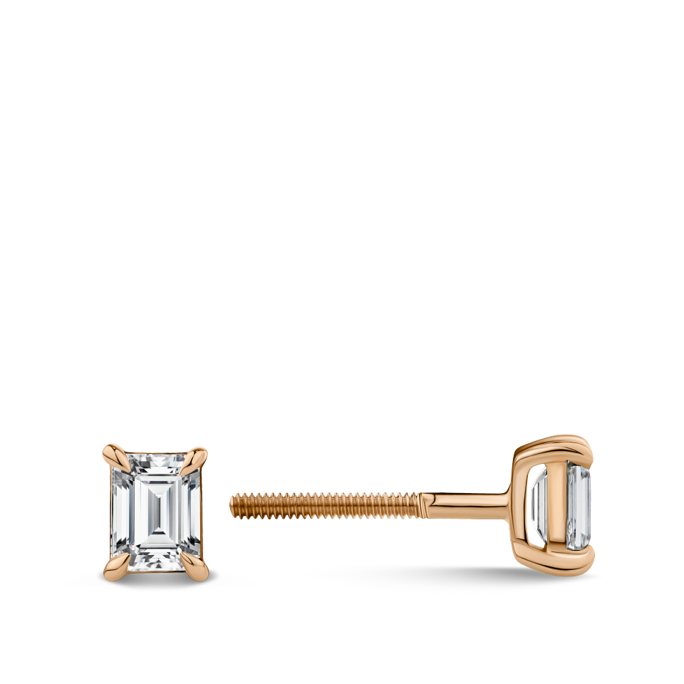 0.50ct Emerald Cut Diamond Stud Earrings in 18ct Rose Gold Hardy Brothers Jewellers