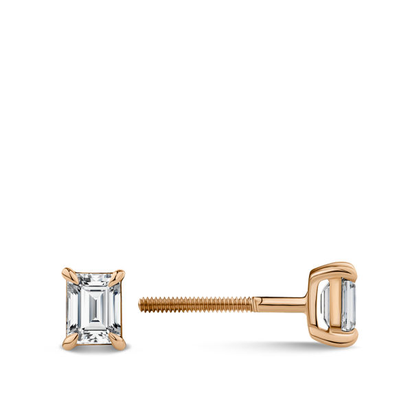 0.50ct Emerald Cut Diamond Stud Earrings in 18ct Rose Gold Hardy Brothers Jewellers