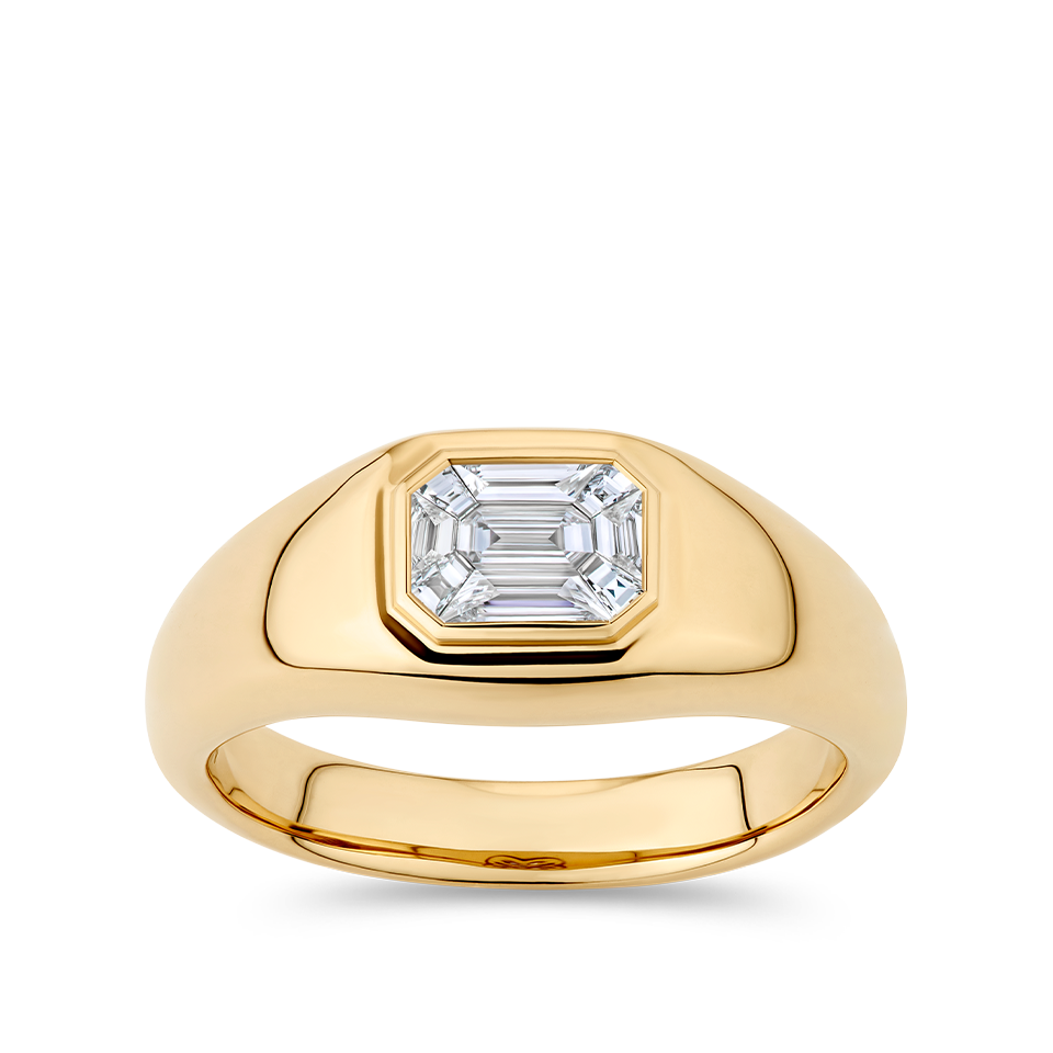 Multi-set Emerald Shape Diamond Ring made in 18ct Yellow Gold Hardy Brothers Jewellers