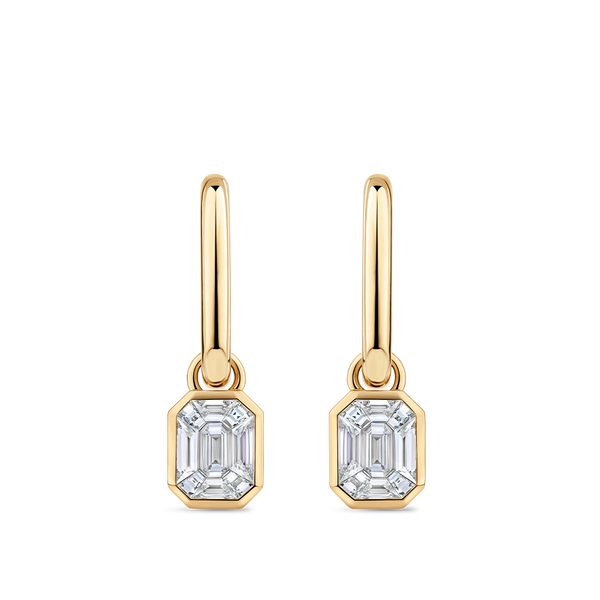 Multi-set Emerald Shape Diamond Drop Earrings made in 18ct Yellow Gold in a Bezel Setting Hardy Brothers Jewellers