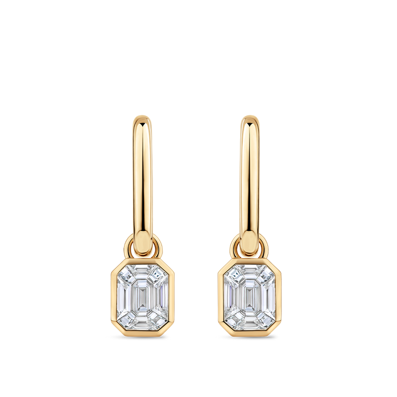 Multi-set Emerald Shape Diamond Drop Earrings made in 18ct Yellow Gold in a Bezel Setting Hardy Brothers Jewellers