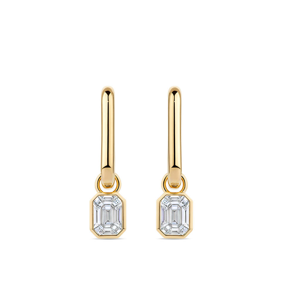 Multi-set Emerald Shape Diamond Drop Earrings made in 18ct Yellow Gold in a Bezel Setting Hardy Brothers Jewellers