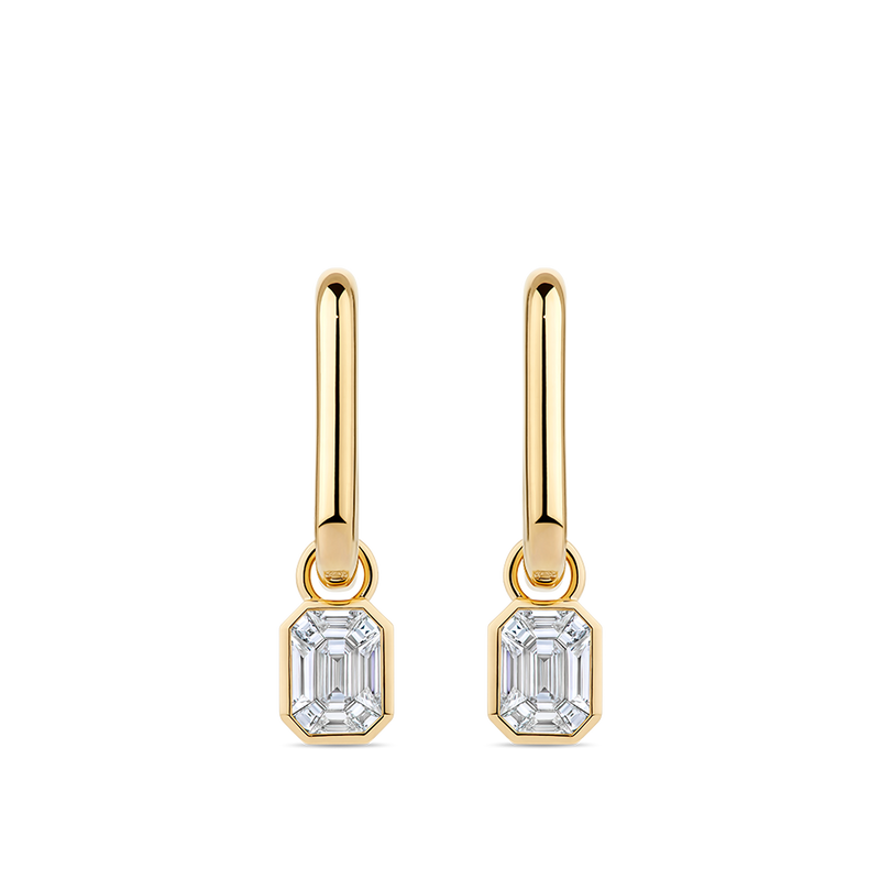 Multi-set Emerald Shape Diamond Drop Earrings made in 18ct Yellow Gold in a Bezel Setting Hardy Brothers Jewellers