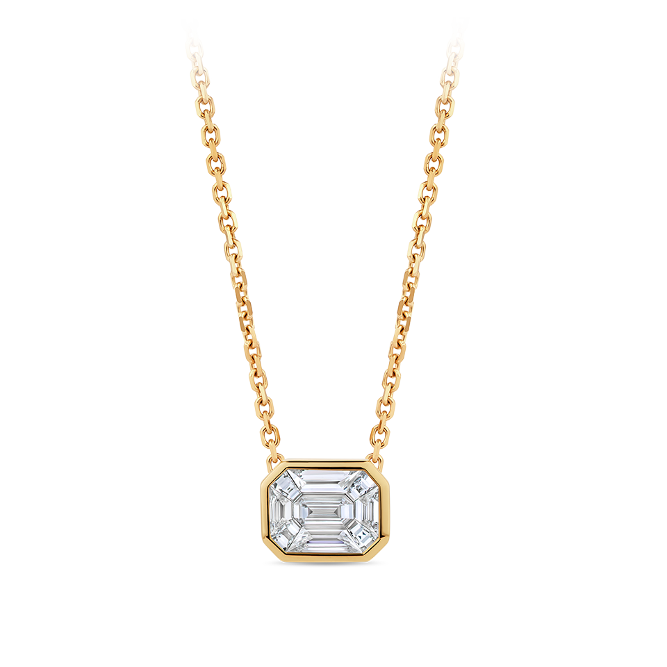 Multi-set Emerald Shape Diamond Necklace in made 18ct Yellow Gold in a Bezel Setting Hardy Brothers Jewellers