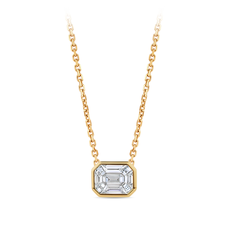 Multi-set Emerald Shape Diamond Necklace in made 18ct Yellow Gold in a Bezel Setting Hardy Brothers Jewellers