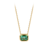 Emerald Cut Green Tourmaline Necklace made in 18ct Yellow Gold in Bezel Setting Hardy Brothers Jewellers