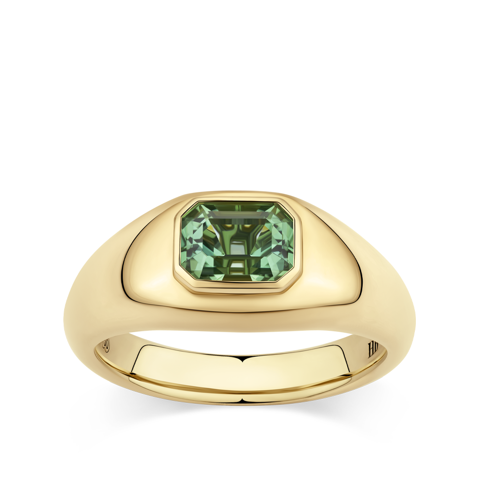 Emerald Cut Green Tourmaline Dome Ring made in 18ct Yellow Gold Hardy Brothers Jewellers