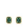 Emerald Cut Green Tourmaline Stud Earrings made in 18ct Yellow Gold with a Bezel Setting Hardy Brothers Jewellers
