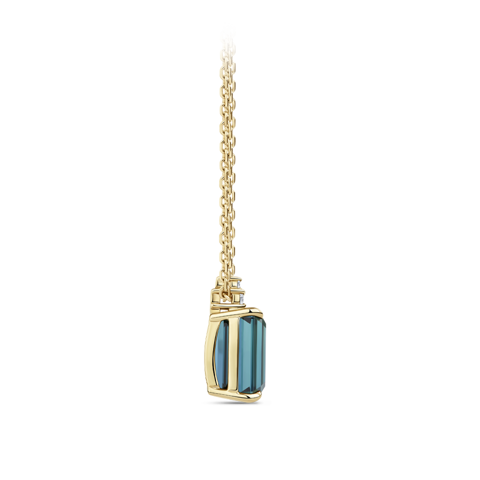 Emerald Cut Indicolite and Diamond Pendant made in 18ct Yellow Gold Hardy Brothers Jewellers