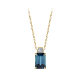 Emerald Cut Indicolite and Diamond Pendant made in 18ct Yellow Gold Hardy Brothers Jewellers