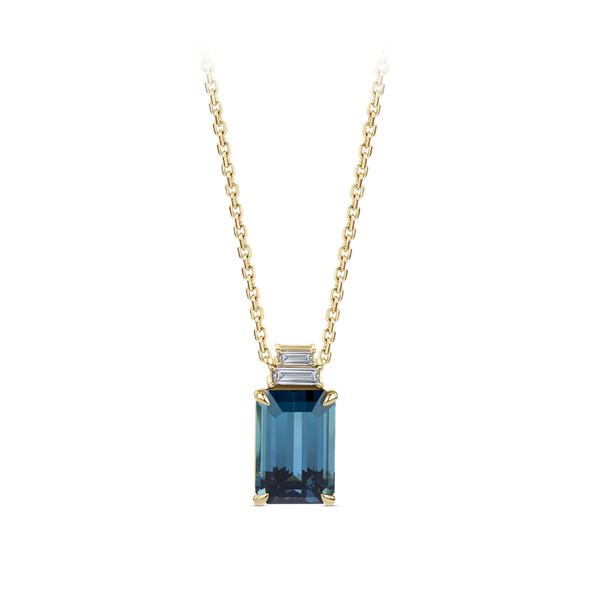 Emerald Cut Indicolite and Diamond Pendant made in 18ct Yellow Gold Hardy Brothers Jewellers