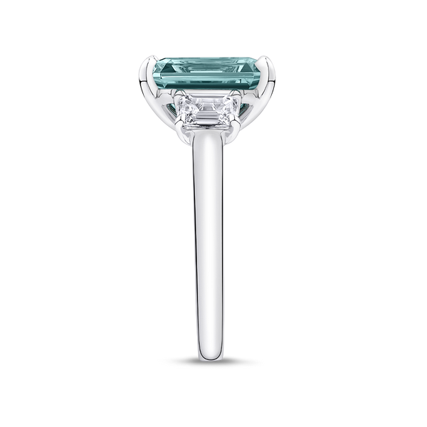 Emerald Cut Mint Tourmaline and Diamond Ring made in 18ct White Gold Hardy Brothers Jewellers