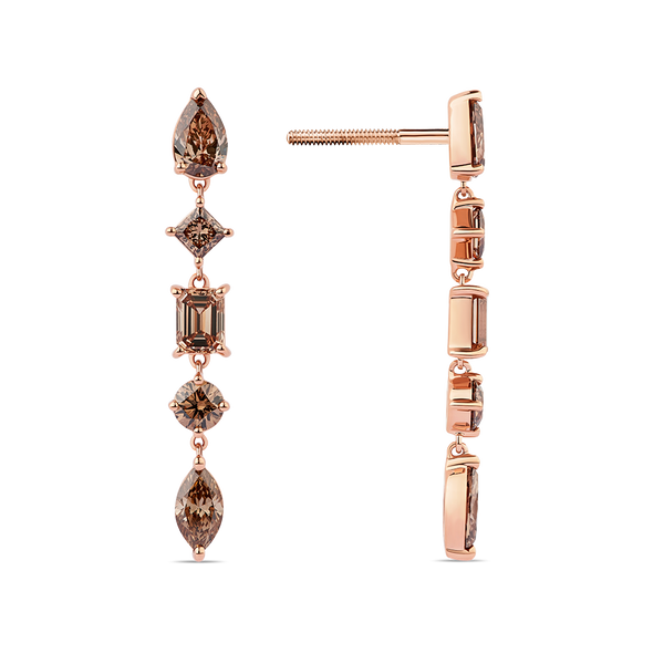 Fancy Cut Champagne Diamond Drop Earrings made in 18ct Rose Gold Hardy Brothers Jewellers