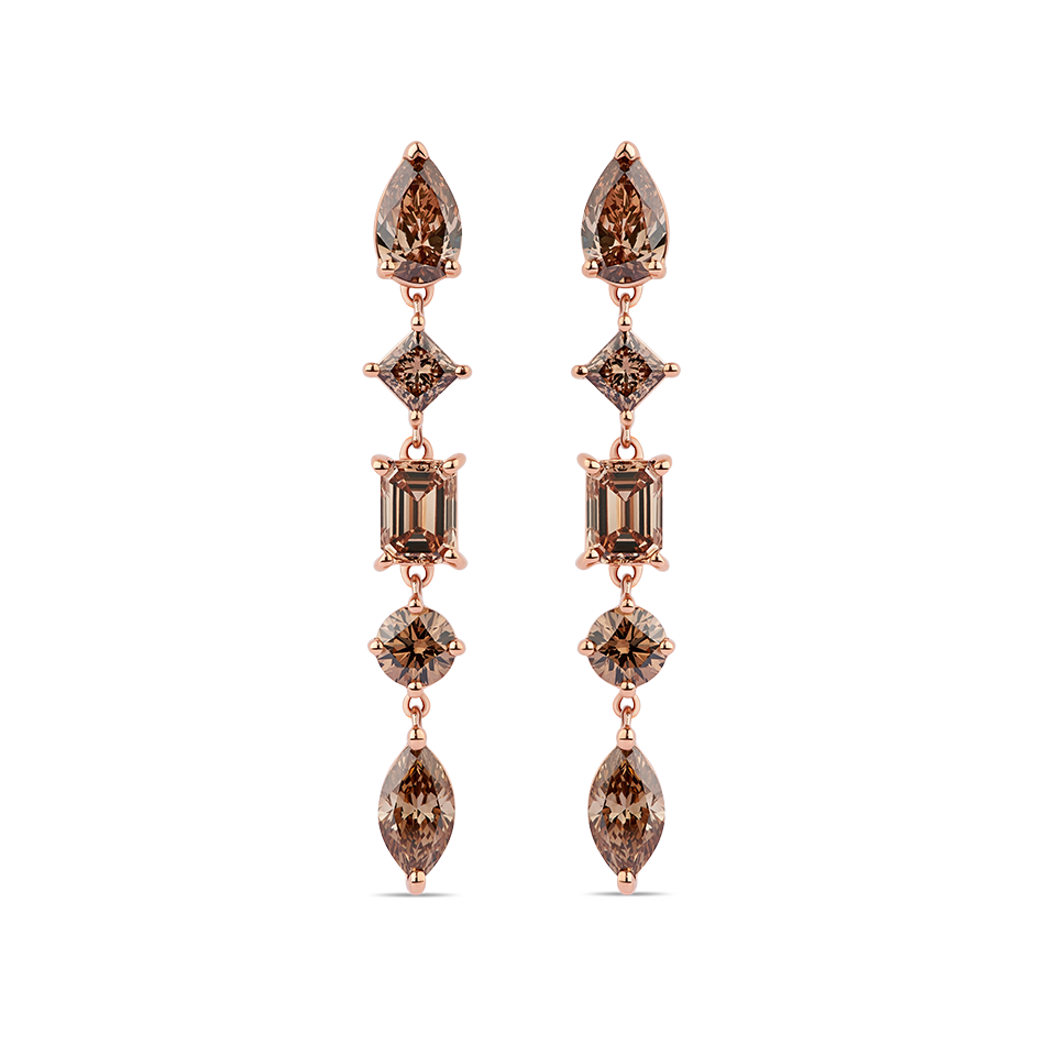 Fancy Cut Champagne Diamond Drop Earrings made in 18ct Rose Gold Hardy Brothers Jewellers