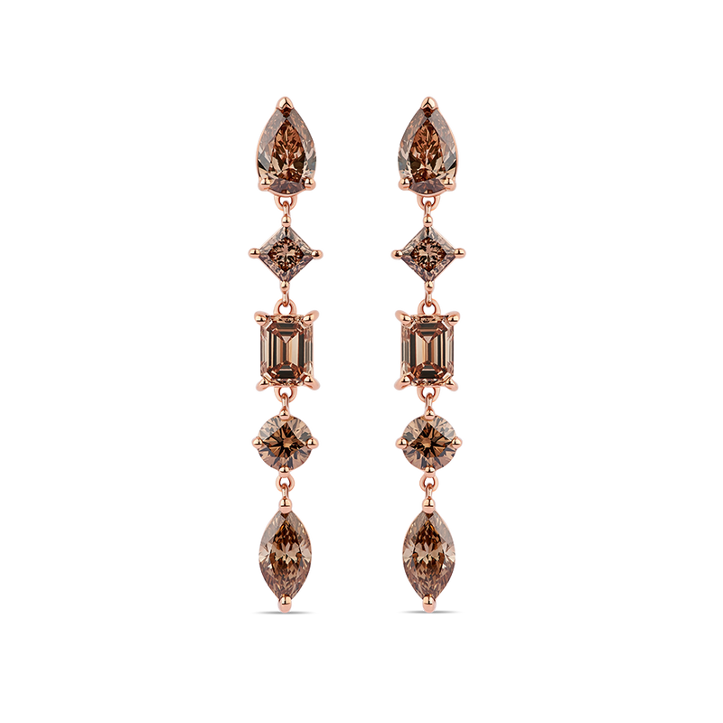 Fancy Cut Champagne Diamond Drop Earrings made in 18ct Rose Gold Hardy Brothers Jewellers