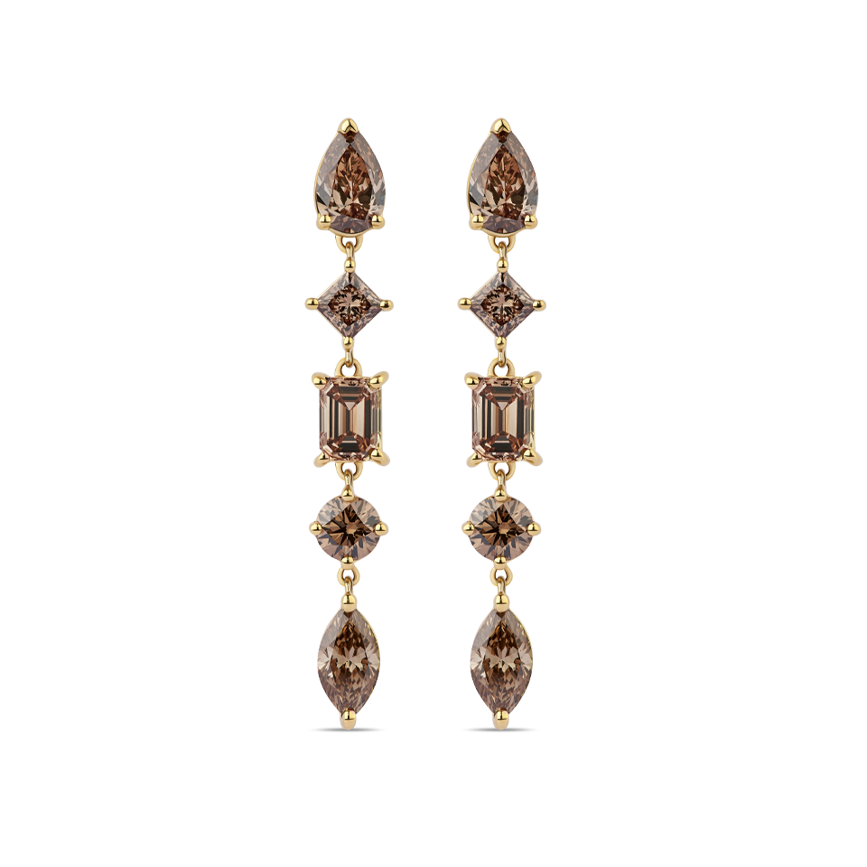 Fancy Cut Champagne Diamond Drop Earrings in 18ct Yellow Gold Hardy Brothers Jewellers