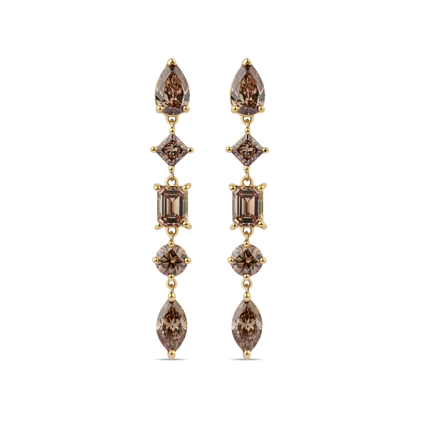 Fancy Cut Champagne Diamond Drop Earrings in 18ct Yellow Gold Hardy Brothers Jewellers