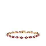 Fancy Cut Champagne Diamond and Rhodalite Garnet Tennis Bracelet in 18ct Yellow Gold Hardy Brothers Jewellers